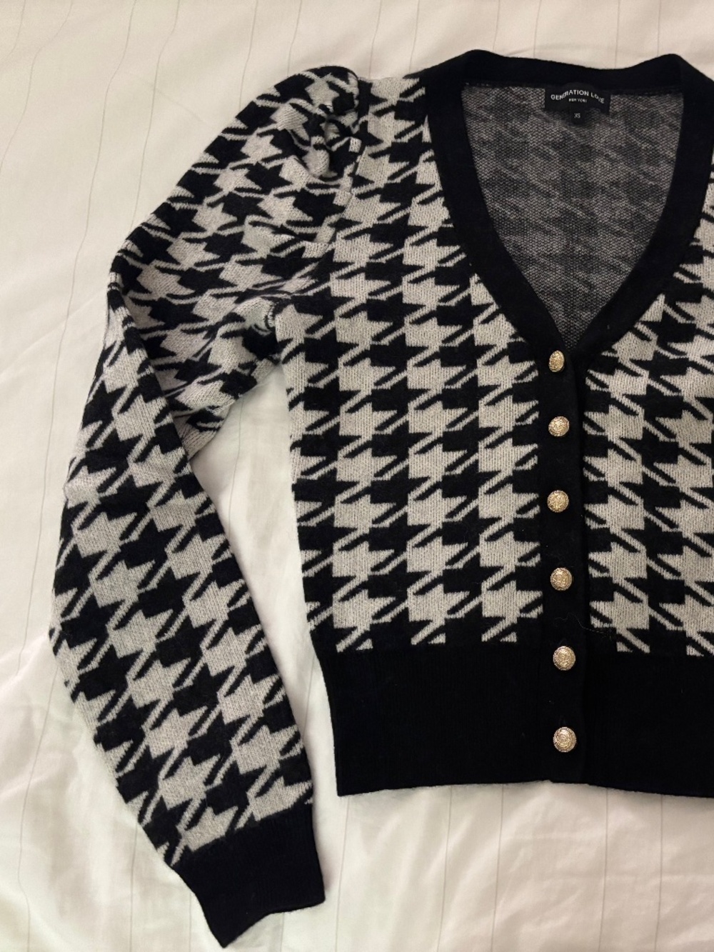 Generation Love NWOT Knit Houndstooth Button Cardigan in Black and White